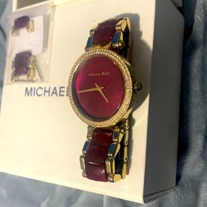 EUC Michael Kors Burgandy and gold watch